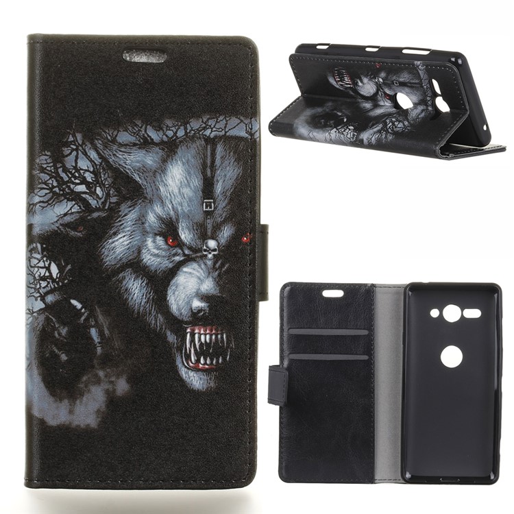 Pattern Printing Leather Wallet Case for Sony Xperia XZ2 Compact - Wolf Pattern-1