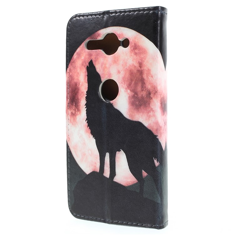 Pattern Printing Leather Card Holder Case for Sony Xperia XZ2 Compact - Wolf Howling at the Moon-2