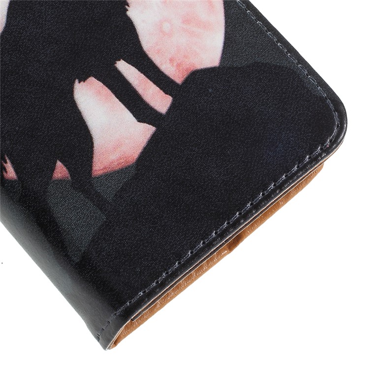 Pattern Printing Leather Card Holder Case for Sony Xperia XZ2 Compact - Wolf Howling at the Moon-4