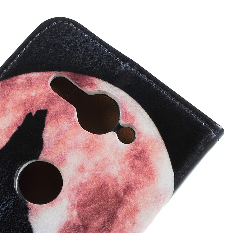 Pattern Printing Leather Card Holder Case for Sony Xperia XZ2 Compact - Wolf Howling at the Moon-5