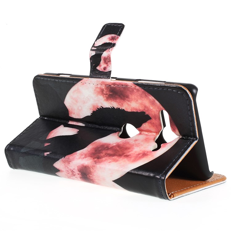 Pattern Printing Leather Card Holder Case for Sony Xperia XZ2 Compact - Wolf Howling at the Moon-7