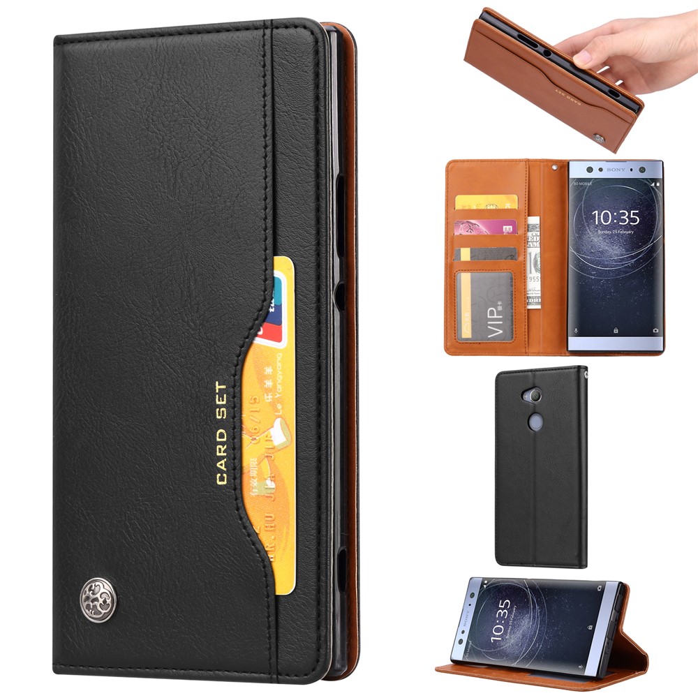 PU-Leder Auto-absorbierte Mappentelefonkasten Für Sony Xperia XA2 - Schwarz-1
