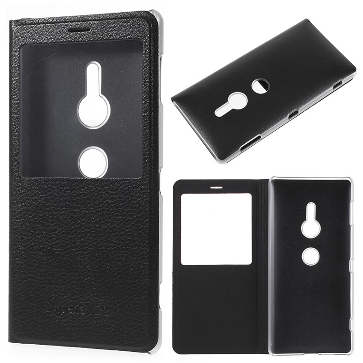 View Window PU Leather Mobile Phone Case for Sony Xperia XZ2 - Black-1
