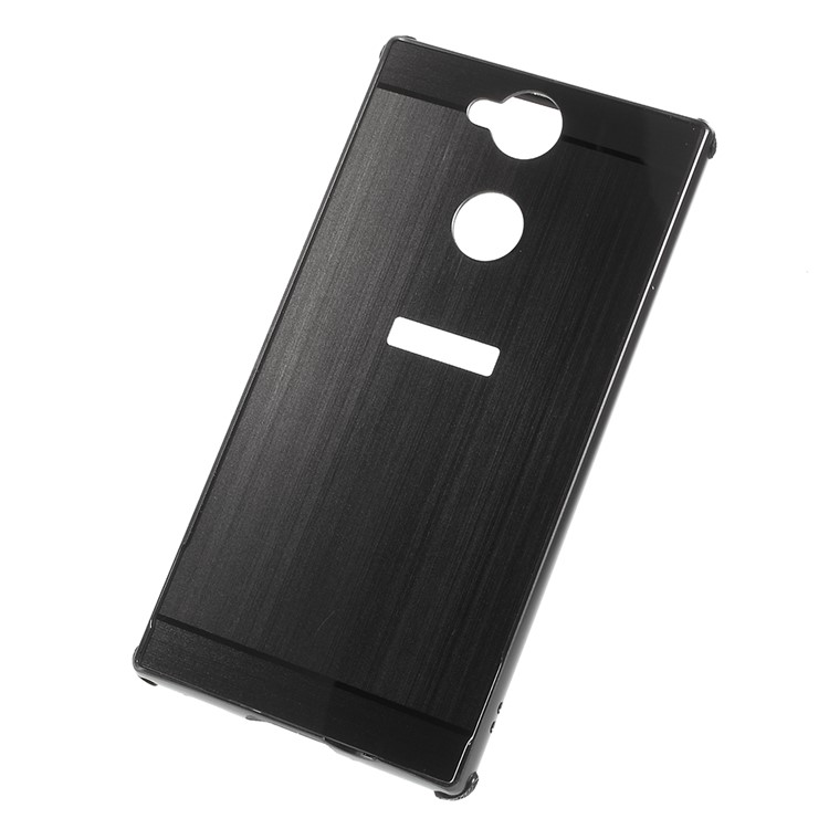 Electroplated Metal Bumper + Brushed PC Back Panel Slide-on Case for Sony Xperia XA2 - Black-1