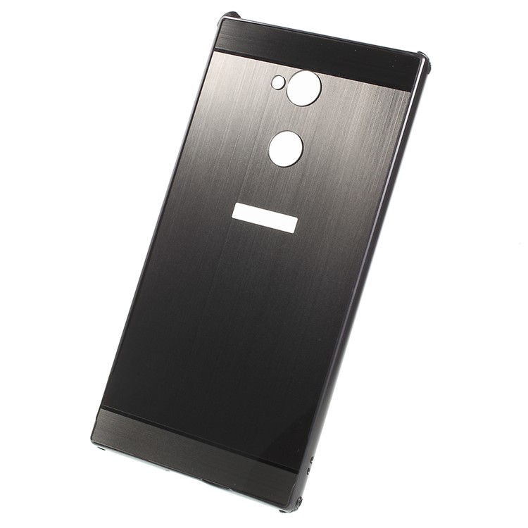 Electroplated Metal Bumper + Brushed PC Back Panel Slide-on Case for Sony Xperia XA2 Ultra - Black-1