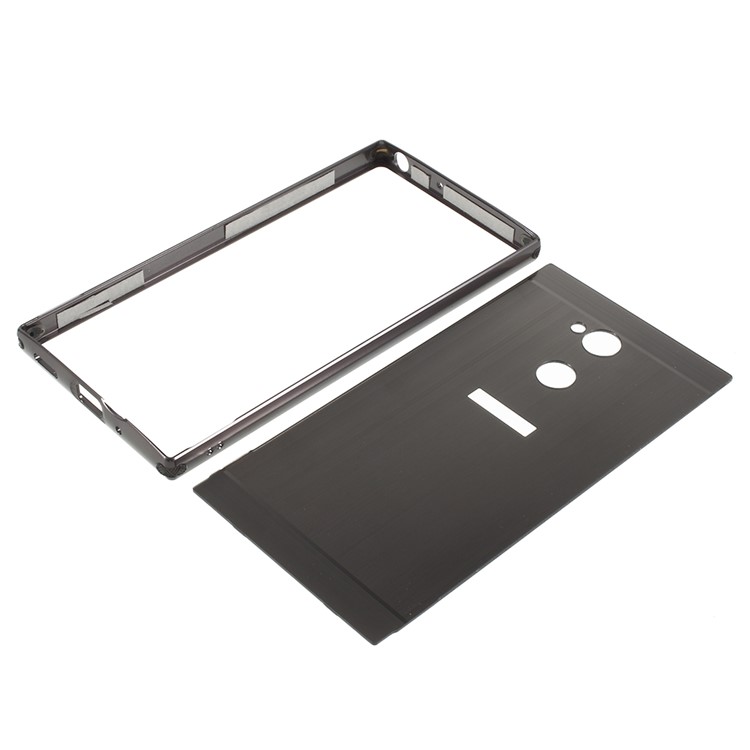 Electroplated Metal Bumper + Brushed PC Back Panel Slide-on Case for Sony Xperia XA2 Ultra - Black-7