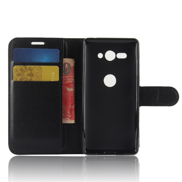 100Pcs/Set Litchi Grain Wallet Stand Leather Case for Sony Xperia XZ2 Compact - Black-3