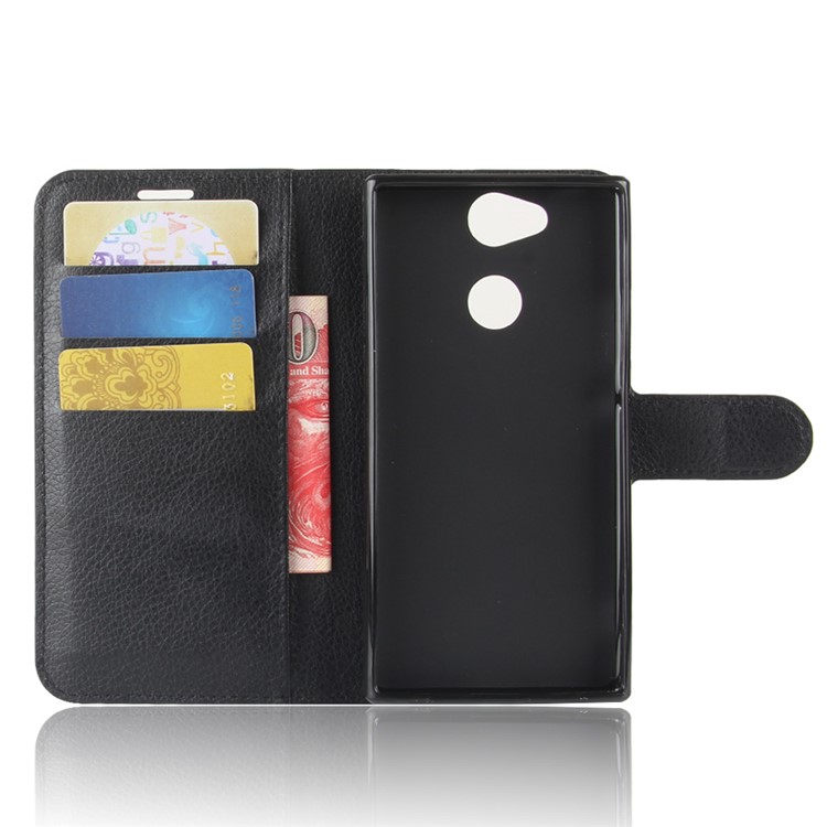 100Pcs/Set Litchi Grain Wallet Stand Leather Case for Sony Xperia XA2 - Black-3