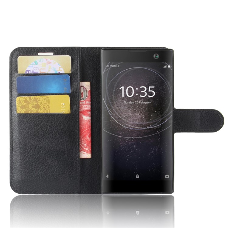 100Pcs/Set Litchi Grain Wallet Stand Leather Case for Sony Xperia XA2 - Black-4