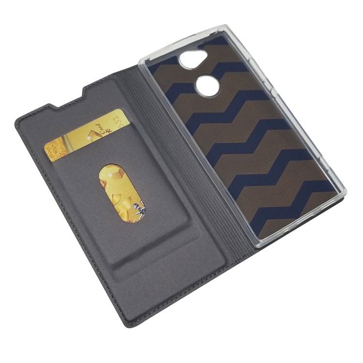 Magnetic Adsorption Leather Card Holder Case for Sony Xperia XA2 - Black-5