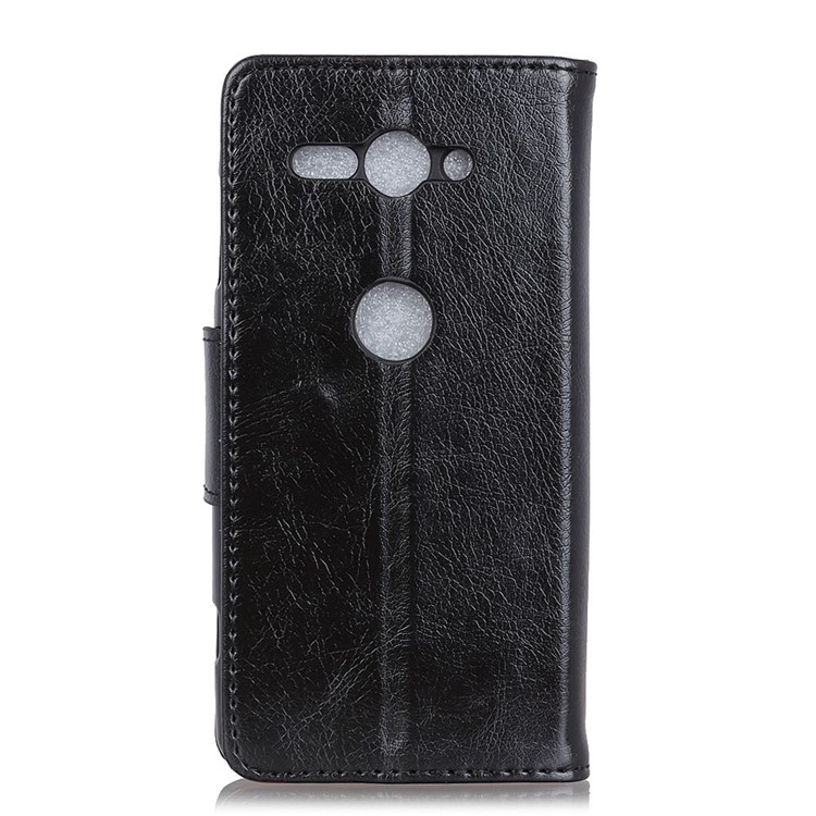 Textured Split Leather Wallet Stand Case for Sony Xperia XZ2 Compact - Black-3