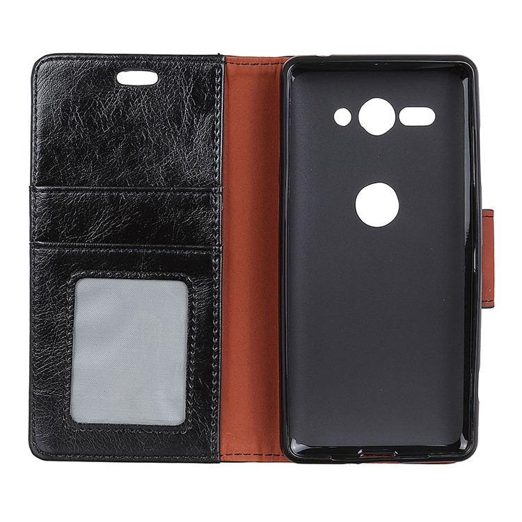 Textured Split Leather Wallet Stand Case for Sony Xperia XZ2 Compact - Black-4