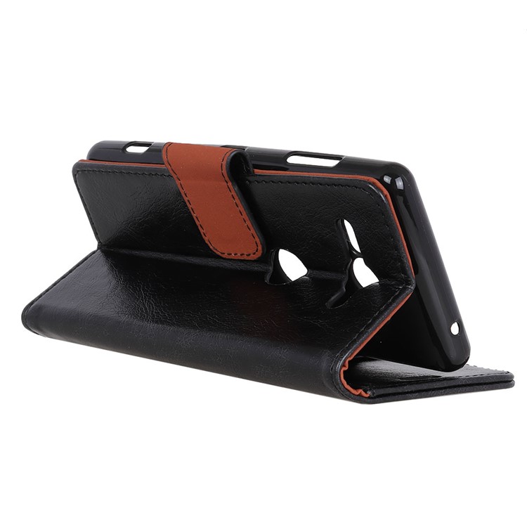 Textured Split Leather Wallet Stand Case for Sony Xperia XZ2 Compact - Black-6