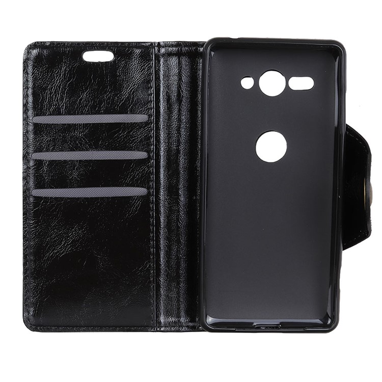 Textured PU Leather Wallet Stand Phone Case for Sony Xperia XZ2 Compact - Black-5