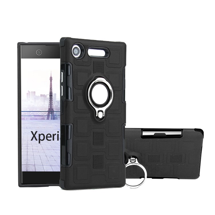 Geometric Design TPU PC Magnetic Car Mount Ring Holder Cover for Sony Xperia XZ1 - Black-1