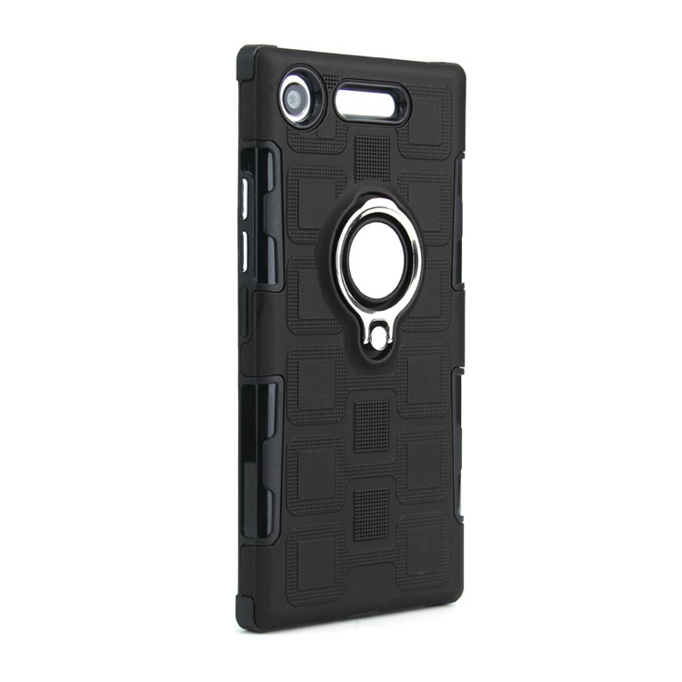 Geometric Design TPU PC Magnetic Car Mount Ring Holder Cover for Sony Xperia XZ1 - Black-2