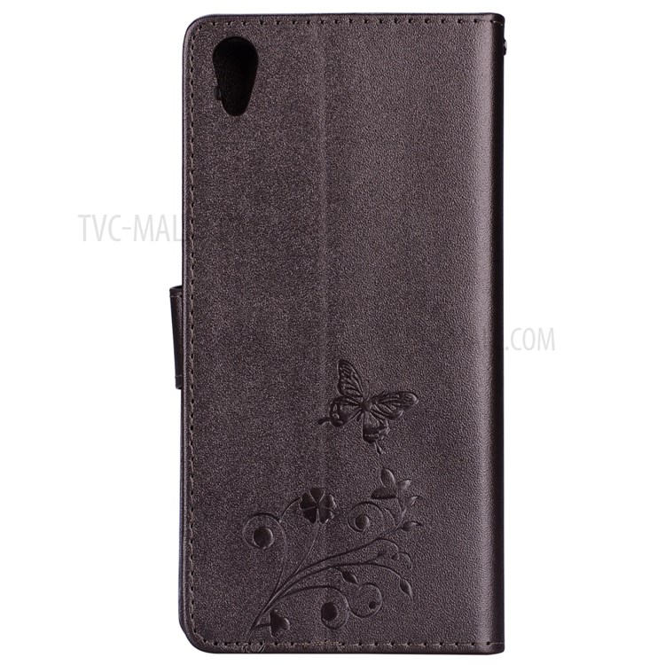 Imprinted Butterfly Flower Pattern Rhinestone PU Leather Wallet Phone Case for Sony Xperia L1 - Black-5