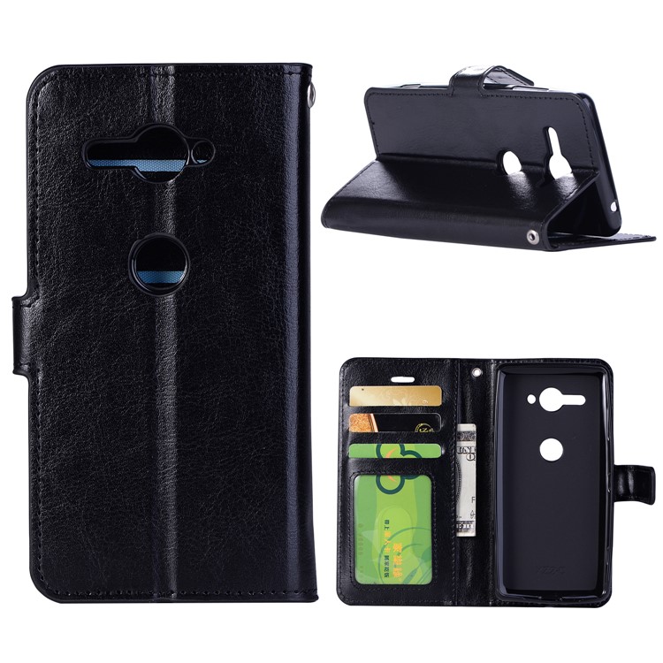 Crazy Horse Wallet Leather Phone Case for Sony Xperia XZ2 Compact - Black-1