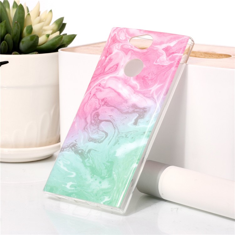 

For Sony Xperia XA2 Marble Pattern IMD TPU Protection Case - Pink / Green, Xperia XA2