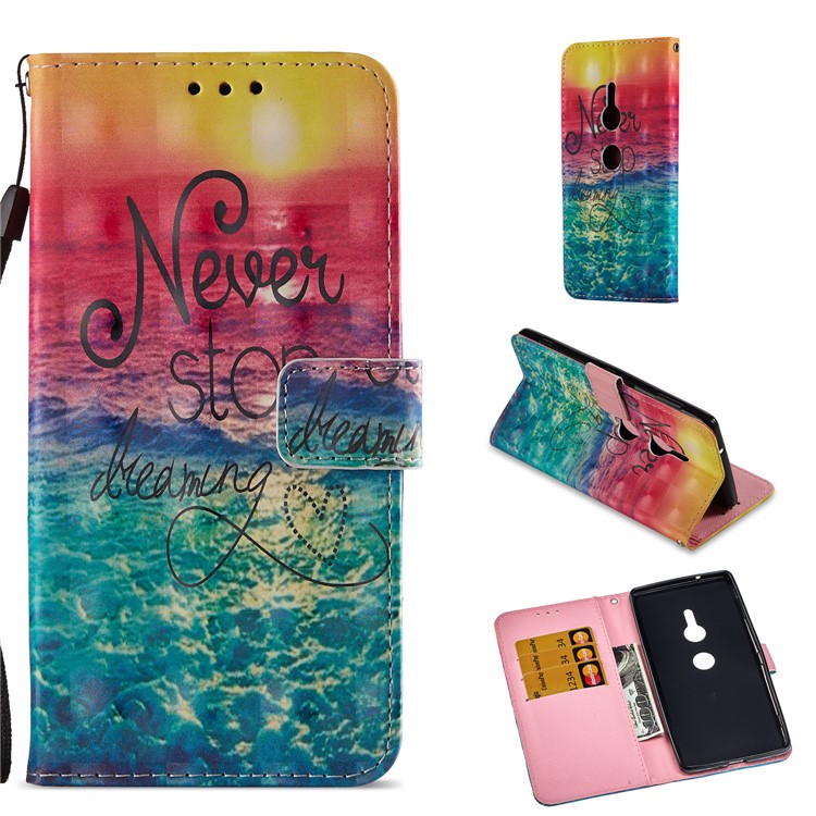 Pattern Printing Wallet Leather Shell for Sony Xperia XZ2 - Never Stop Dreaming-1