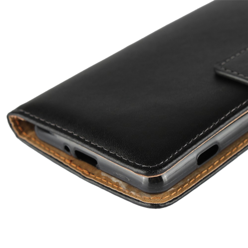 Case de Teléfono de Soporte de Billetera de Cuero Genuino Para Sony Xperia XZ2 Compact - Negro