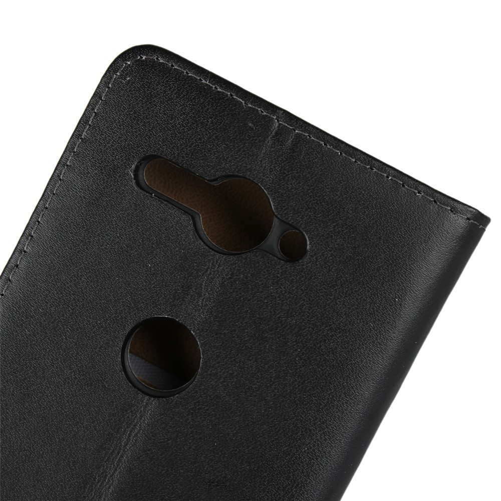 Case de Teléfono de Soporte de Billetera de Cuero Genuino Para Sony Xperia XZ2 Compact - Negro