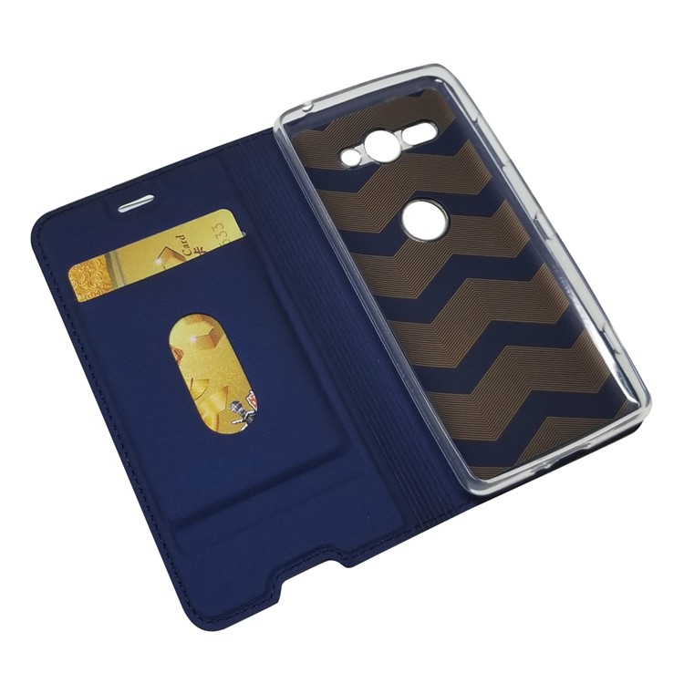 Auto-absorbed Stand Leather Card Holder Cellphone Cover Case for Sony Xperia XZ2 Compact - Dark Blue-4