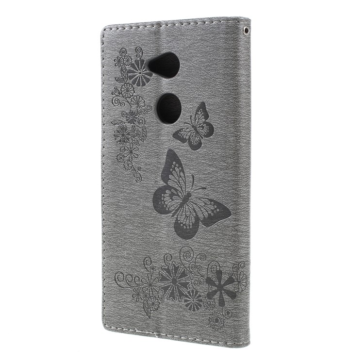 Imprint Butterfly Flowers Magnetic Wallet Leather Stand Cell Phone Case for Sony Xperia XA2 Ultra - Grey-2