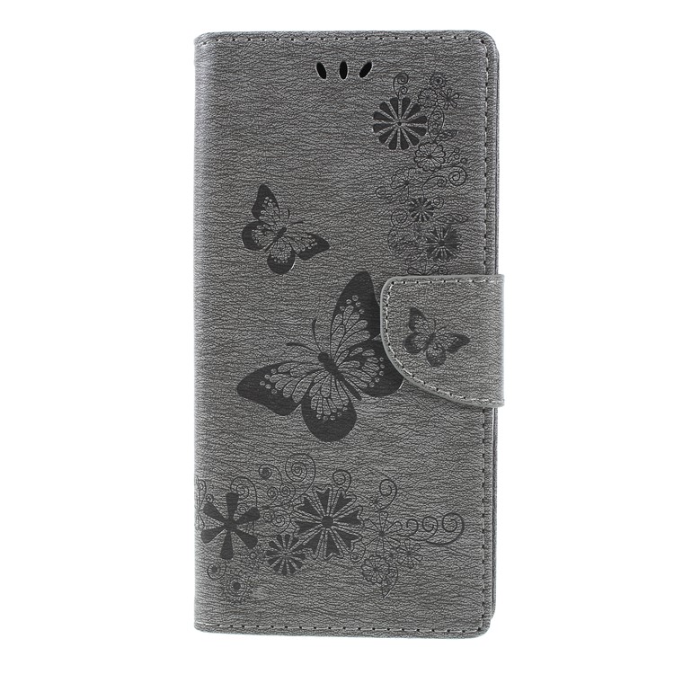 Imprint Butterfly Flowers Magnetic Wallet Leather Stand Cell Phone Case for Sony Xperia XA2 Ultra - Grey-3
