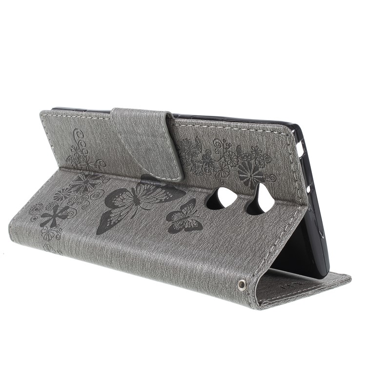 Imprint Butterfly Flowers Magnetic Wallet Leather Stand Cell Phone Case for Sony Xperia XA2 Ultra - Grey-5