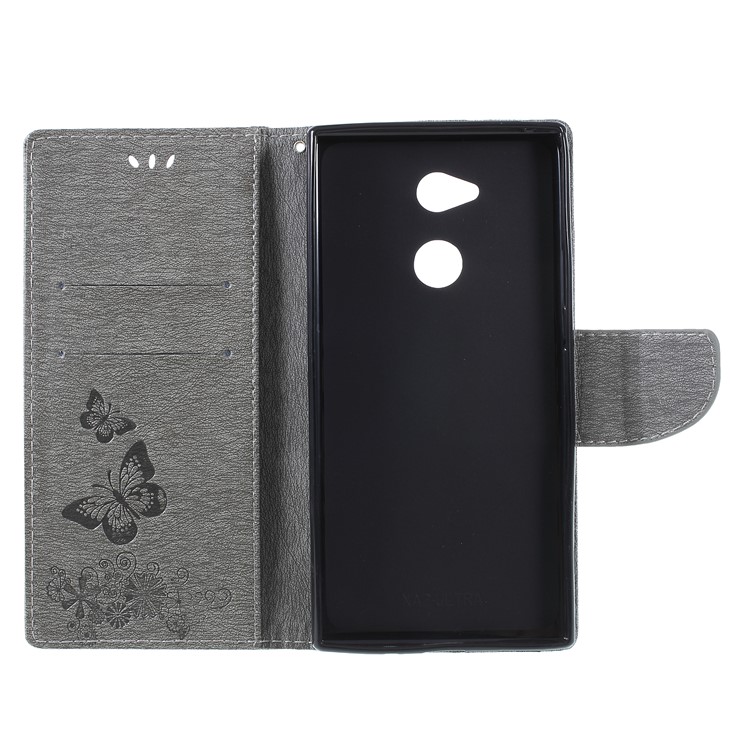Imprint Butterfly Flowers Magnetic Wallet Leather Stand Cell Phone Case for Sony Xperia XA2 Ultra - Grey-6