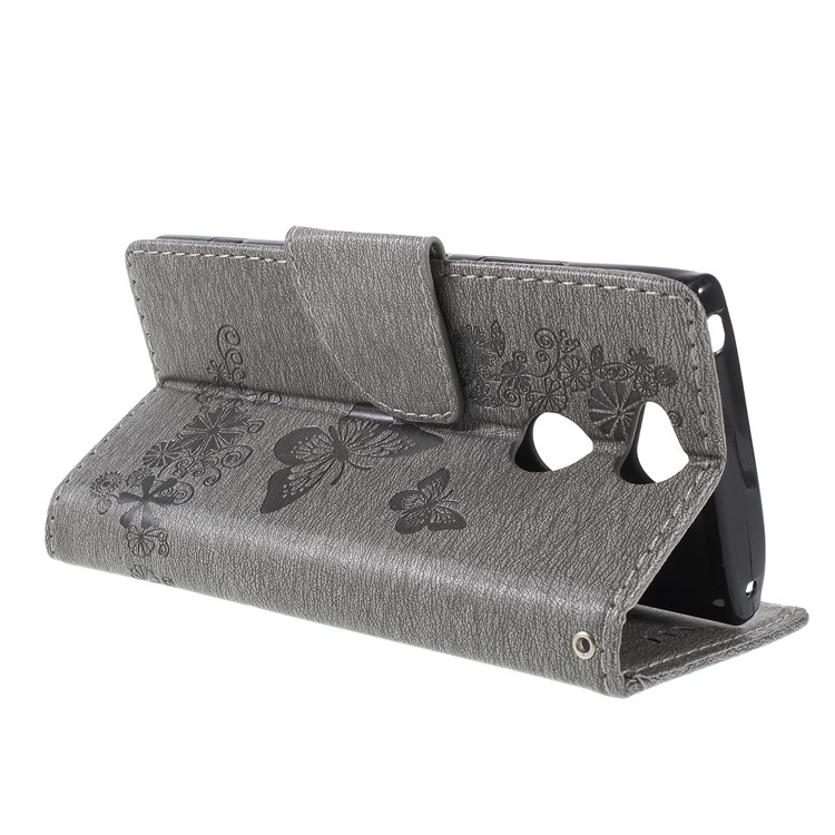 For Sony Xperia XA2 Imprint Butterfly Flowers Leather Stand Wallet Cover - Grey-5