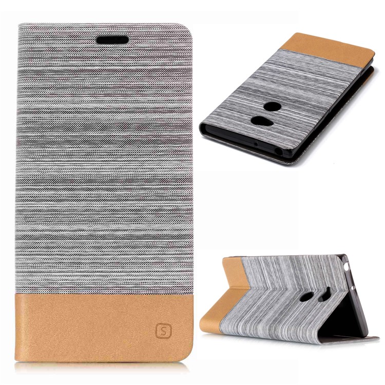 Bi-color Canvas Leather Protection Cell Phone Case for Sony Xperia XA2 Ultra - Light Grey-1