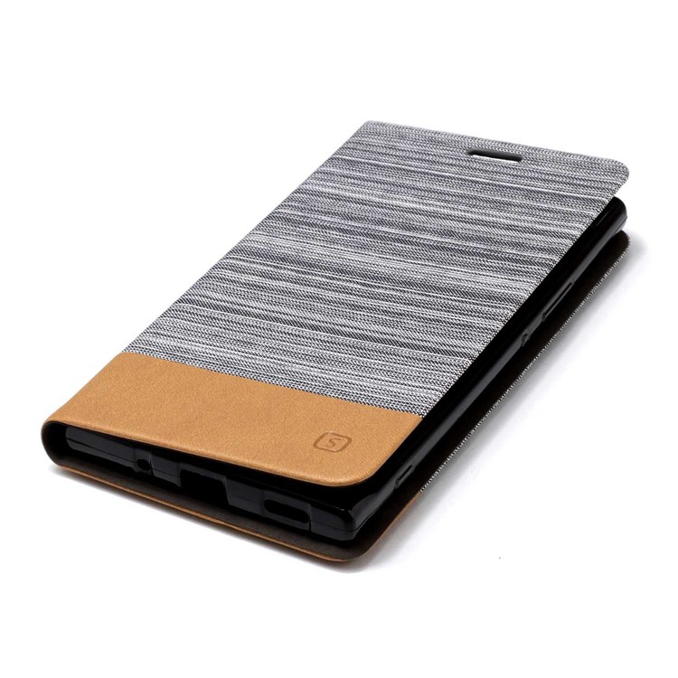 Bi-color Canvas Leather Protection Cell Phone Case for Sony Xperia XA2 Ultra - Light Grey-5