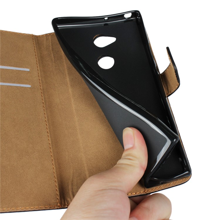 Split Leather Wallet Magnetic Mobile Cover for Sony Xperia XA2 Ultra - Black-12