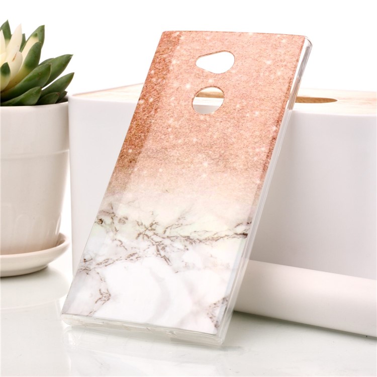 Marble Pattern IMD TPU Soft Case for Sony Xperia XA2 Ultra - Orange / Grey-1