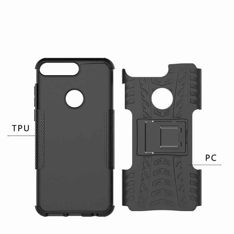 Tire Pattern Kickstand PC + TPU Hybrid Cover for Huawei Y7 Prime (2018)/Nova 2 Lite/Honor 7C/Enjoy 8 - Black-10