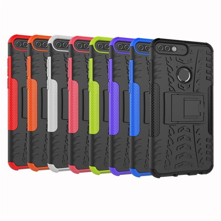 Tire Pattern Kickstand PC + TPU Hybrid Cover for Huawei Y7 Prime (2018)/Nova 2 Lite/Honor 7C/Enjoy 8 - Black-11