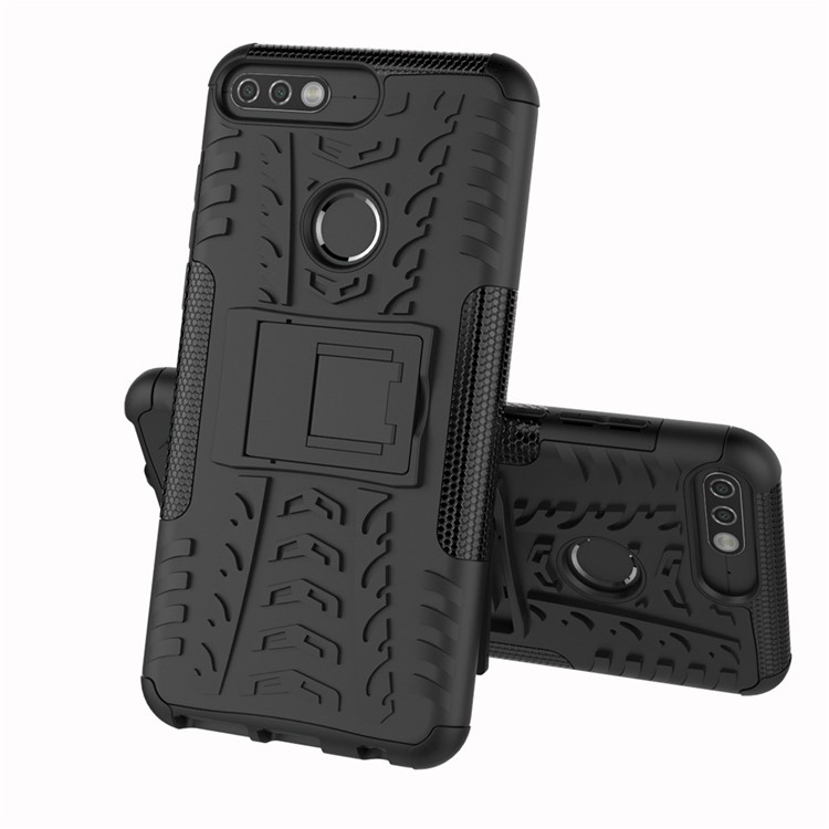 Tire Pattern Kickstand PC + TPU Hybrid Cover for Huawei Y7 Prime (2018)/Nova 2 Lite/Honor 7C/Enjoy 8 - Black-2