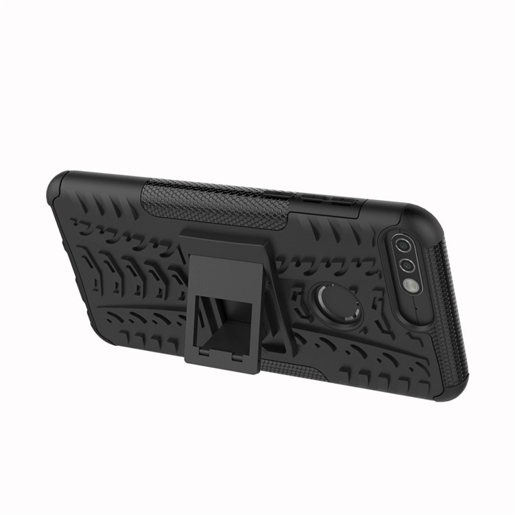Tire Pattern Kickstand PC + TPU Hybrid Cover for Huawei Y7 Prime (2018)/Nova 2 Lite/Honor 7C/Enjoy 8 - Black-4