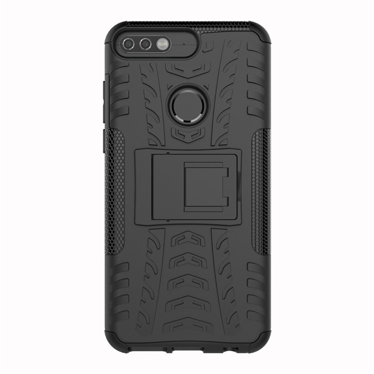 Tire Pattern Kickstand PC + TPU Hybrid Cover for Huawei Y7 Prime (2018)/Nova 2 Lite/Honor 7C/Enjoy 8 - Black-7