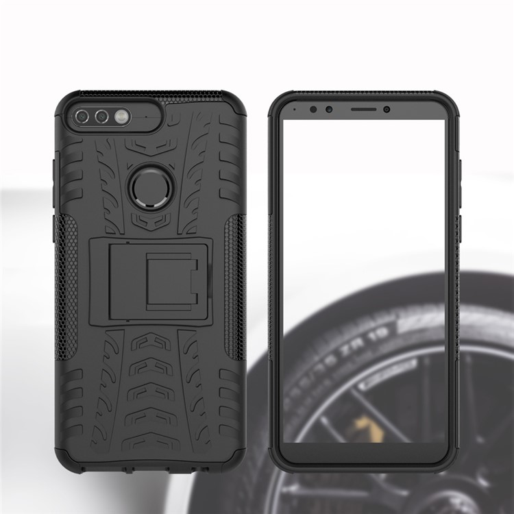 Tire Pattern Kickstand PC + TPU Hybrid Cover for Huawei Y7 Prime (2018)/Nova 2 Lite/Honor 7C/Enjoy 8 - Black-9