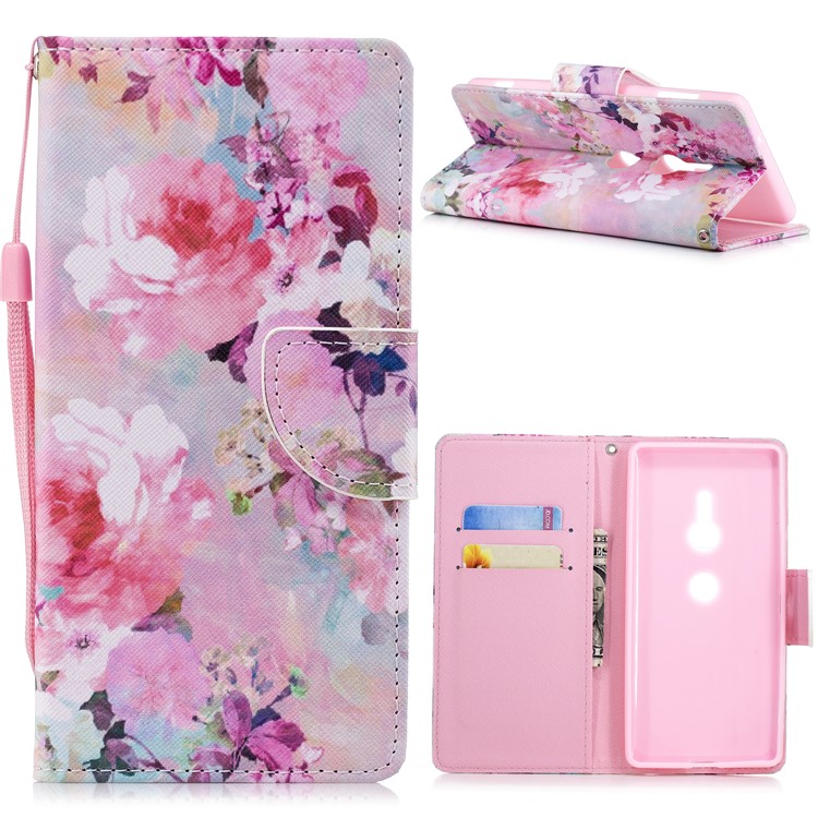 Pattern Printing Wallet Leather Stand Case for Sony Xperia XZ2 - Vivid Flowers-1