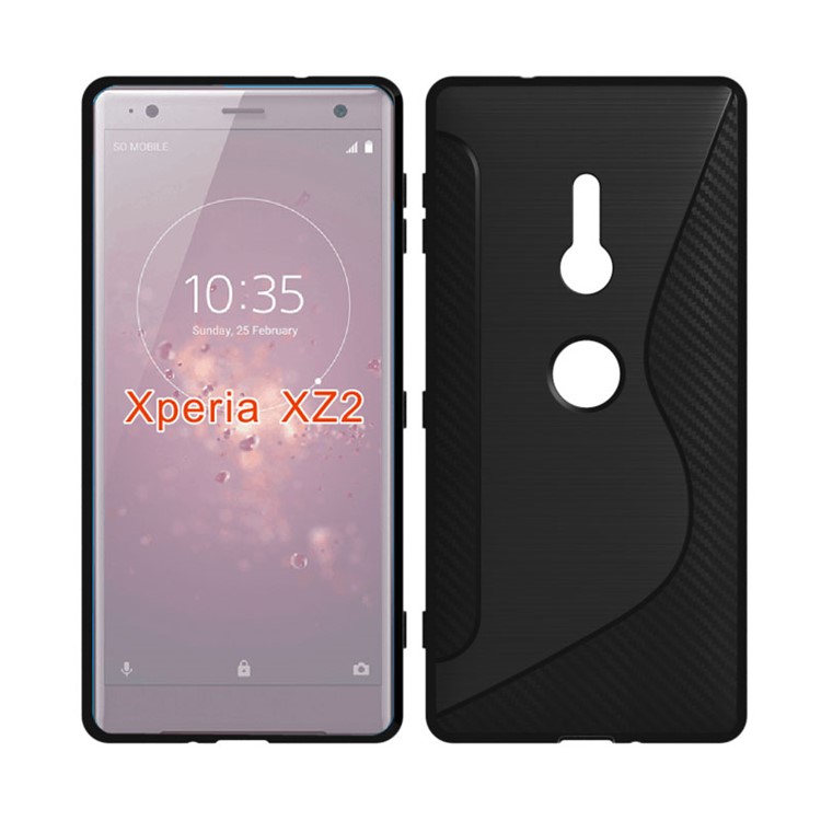 S Shape Carbon Fiber Texture Brushed TPU Mobile Case for Sony Xperia XZ2 - Black-1