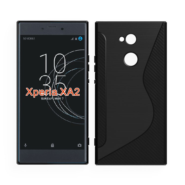 Carbon Fibre Brushed S Shape TPU Back Case for Sony Xperia XA2 - Black-1