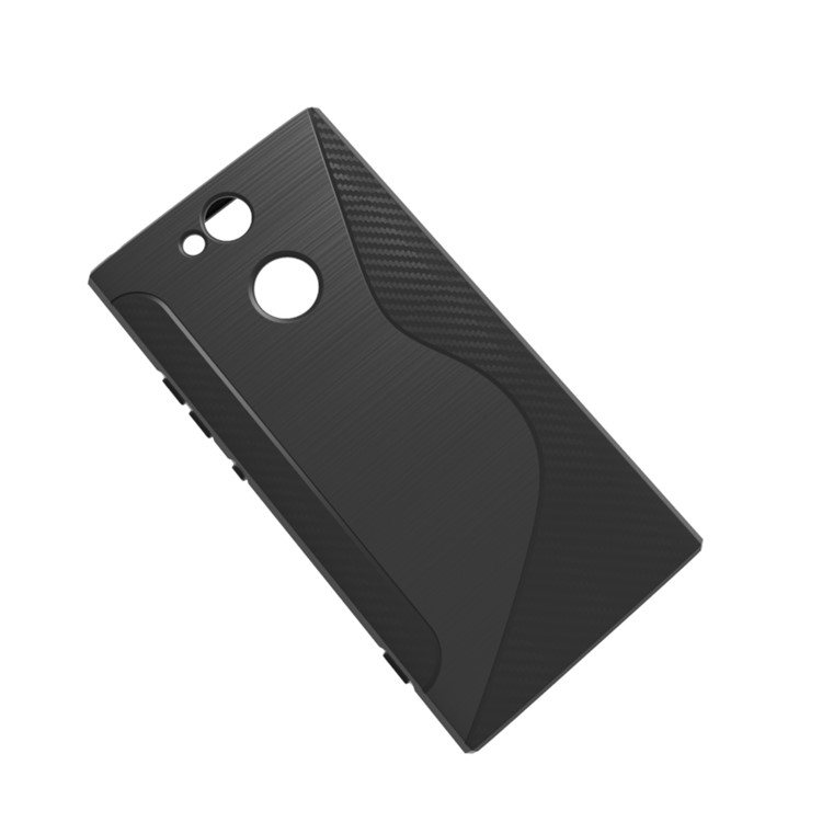 Carbon Fibre Brushed S Shape TPU Back Case for Sony Xperia XA2 - Black-2
