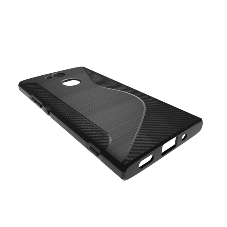 Carbon Fibre Brushed S Shape TPU Back Case for Sony Xperia XA2 - Black-4