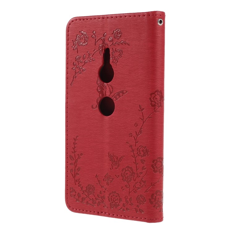 Imprint Butterfly Flower Rhinestone Decor Wallet Leather Case for Sony Xperia XZ2 - Red-2