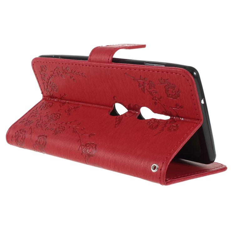 Imprint Butterfly Flower Rhinestone Decor Wallet Leather Case for Sony Xperia XZ2 - Red-5