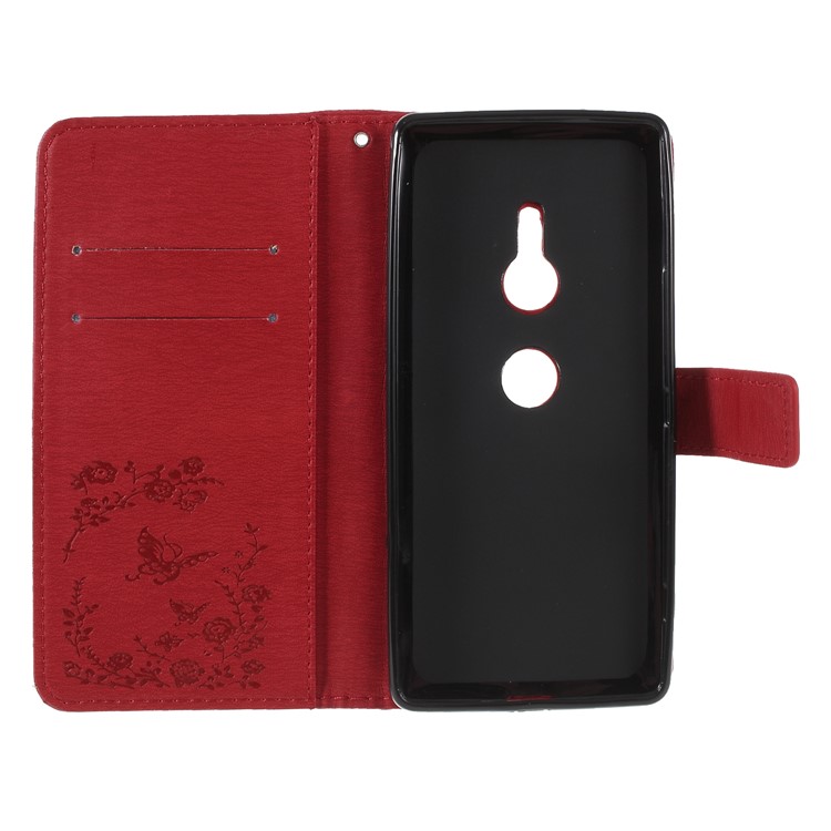 Imprint Butterfly Flower Rhinestone Decor Wallet Leather Case for Sony Xperia XZ2 - Red-6